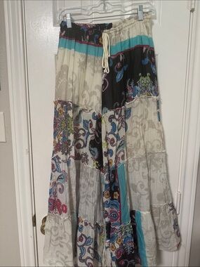 Bohemian Patchwork Maxi Pant in Cream and Teal